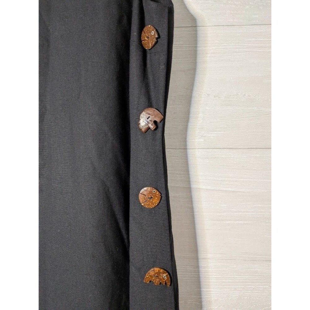 Vintage Evan-Picone Dress 8 Black Maxi Sheath Novelty Wooden Animal Buttons EUC
